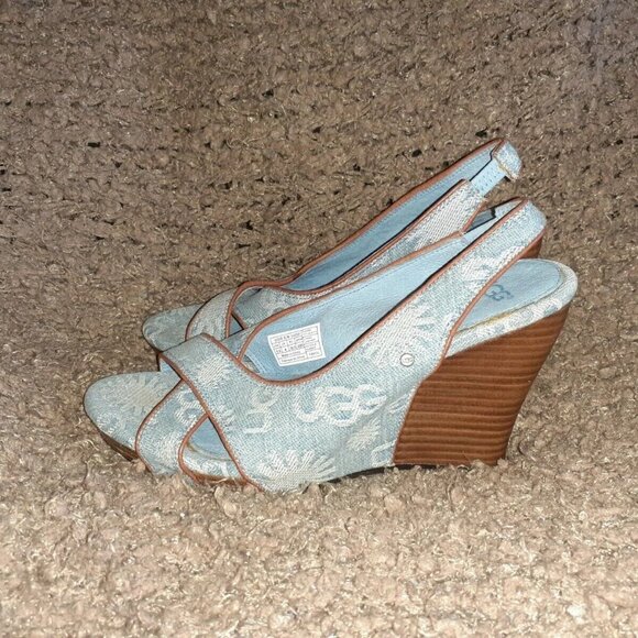 UGG-Hazel-Denim Blue-Platform Wedge Sandals/Shoes-Sz 5.5-Near Mint - Picture 2 of 7